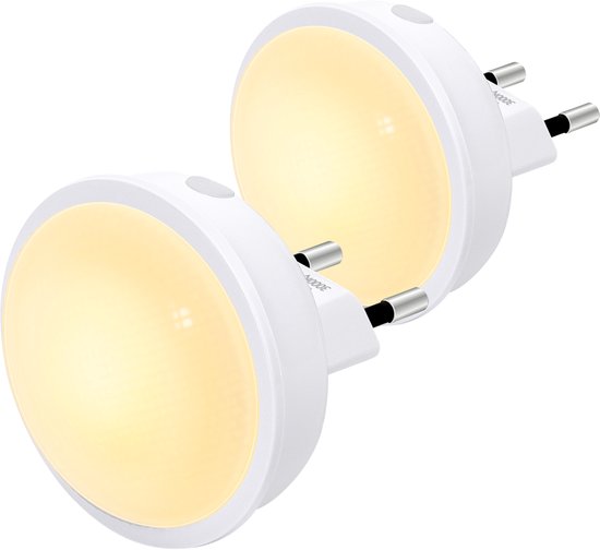 Aigostar 10BA4 - 2 Stuks LED Nachtlampje Stopcontact - Dimbare Nachtlampjes met Sensor - Nacht Lamp - Kinderen & Baby - 3000-6500K - Wit