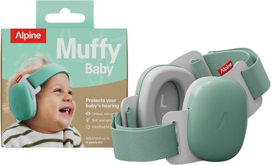 Alpine Muffy Baby Comfort - Gehoorbescherming voor Baby’s en Peuters, CE & ANSI Gecertificeerd, Unieke hoofdband voor Veilige & Comfortabele Pasvorm, Verstelbaar tot 48 maanden, 24 dB Demping, Groen