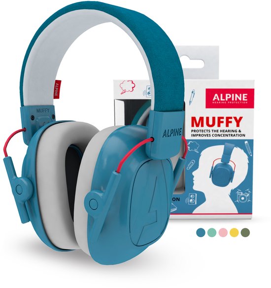 Alpine Muffy Kids Gehoorbescherming Kinderen 25 dB (5–16 Jaar) - Verstelbare Oorkappen voor Focus, School & Vuurwerk - Comfortabele & Opvouwbare Oorbeschermers - Blauw