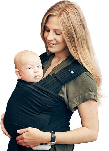 BÉABA x Najell, draagdoek, babydrager, voorgebonden, absoluut comfort, huid op huid, Oeko-Tex gecertificeerde stof, vanaf de voeding, tot 9 kg, zwart (L/XL-46/50)