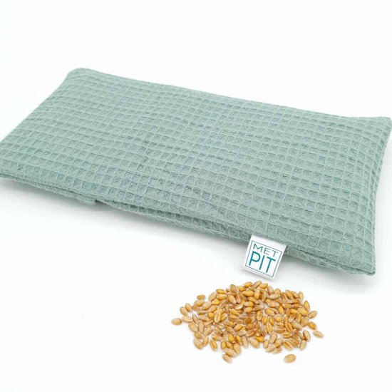 Baby kruik Met Pit! - wasbare hoes ✓ fijne tarwe - bij babykrampjes - made in NL - onrust - huilbaby - Oud Groen Wafel