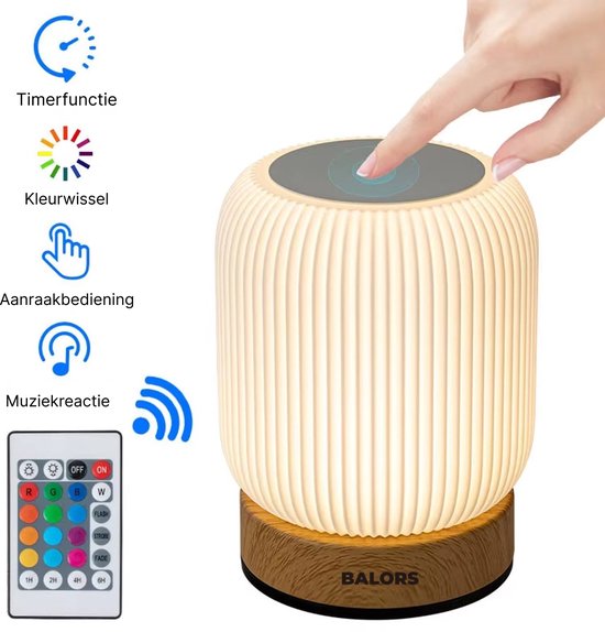 BALORS® Nachtlampje - voor kinderen, volwassenen & baby - met Afstandsbediening - Dimbaar & Touch Control - Leeslampje Stopcontact - Tafellamp & Bureaulamp - Bedlamp Slaapkamer
