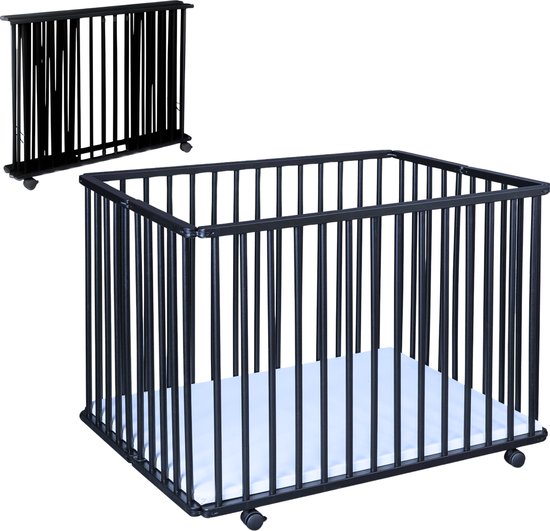 Bebies First LIAM Babybox Inklapbaar / Baby box – Kinderbox / Playpen Met Wieltjes - 99 x 75 x 74 cm - Zwart