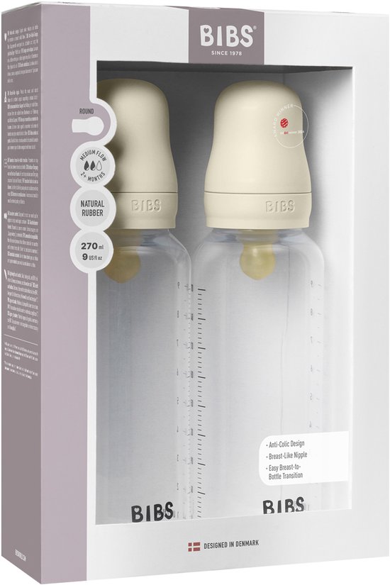 Bibs Fles - Medium Flow - 2 Stuks - 270 ml - Latex - Ivory