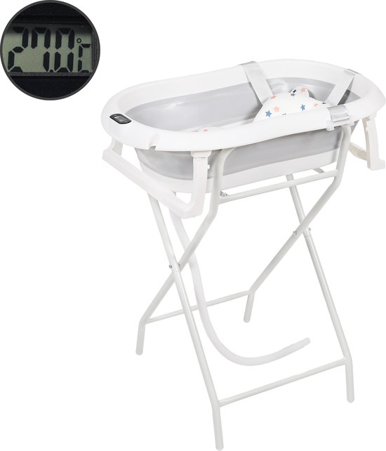 BimbelBoo® - Baby Bad met Ingebouwde Thermometer - Babybad met Standaard - Opvouwbaar - Baby Bad Set - Baby Badset - Baby Badje - Babybad - Baby Badje - Baby Badje met Standaard - Babybadje - Kinderbad