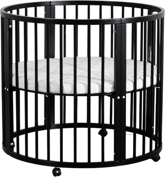 Buxibo Baby Box - Grondbox - Speelbox - Playpen - Kinderbox - Rond - Inclusief Matras - Op Wielen - 92x92x80.5cm - Zwart