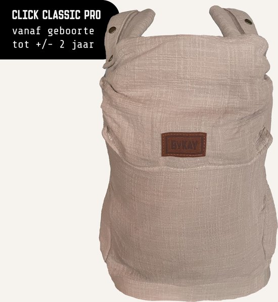 ByKay Draagzak Click Carrier Classic Pro - Ergonomische Draagzak Baby vanaf Geboorte tot 2 Jaar / Tot 12 KG - Comfortabel & Snel met Click & Go - voor Buik, Heup en Rug - Hydrofiel - Heerlijk luchtig voor de zomer- Mocca Muslin