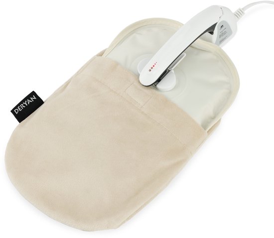 Deryan Luxe elektrische warmwater - warmtekruik - warmwaterkruik - inclusief witte kruikenzak - warmtekussen - creme