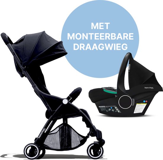 Hamilton by Yoop S1 Plus Buggy met monteerbare Zeno Plus draagwieg - Premium Compact Stroller met MagicFold™ Technologie - Geschikt van 0 maanden tot 4 jaar – Inclusief adapter – Zwart
