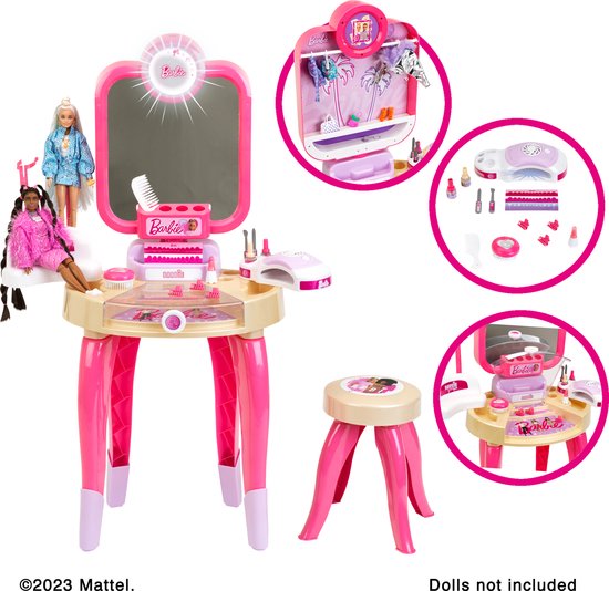 Klein Toys Barbie beautystudio "happy vibes" - incl. gebruiksvoorwerpen en nageldroger met lucht- en lichteffecten - roze beige