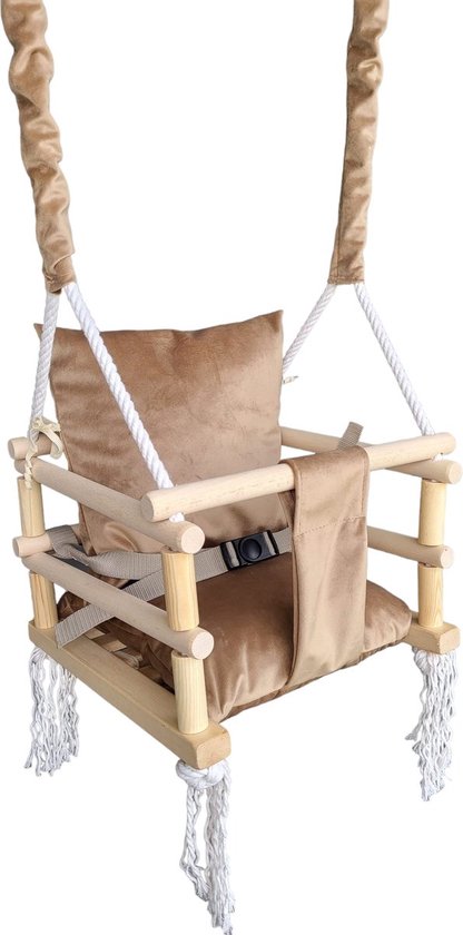 Luxe houten 3 in 1 beige/bruine meegroei baby schommel en Kinder schommel – Baby swing – Schommel die meegroeit met je kindje - Schommelstoel - Schommels - Handgemaakt