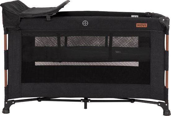 Novi Baby Nora Luxe Campingbed - Walnut/Brilliant Black - reisbedje -Inclusief bodemverhoger - Inclusief verschoonblad - Inclusief transporttas