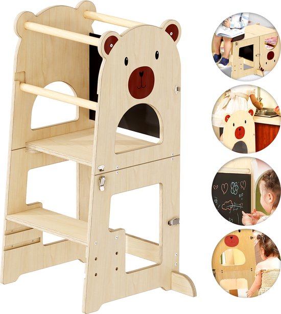 NurturyCare 4-in-1 Leertoren - Tekenbord - Speeltafel - Keukenhulp - Learning Tower - Montessori Leertoren - Kindertrap – Keukentoren - Veilig en Duurzaam - 100% FSC® Gecertificeerd Hout