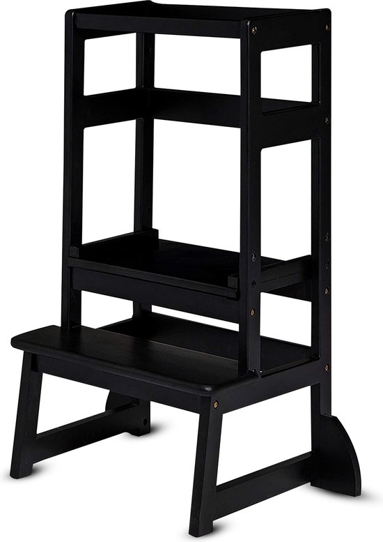 Oemmie Leertoren - Learning Tower - Montessori Leertoren - Leertoren keukenhulp - Leer Toren - Opstapje - Kindertrapje - Zwart