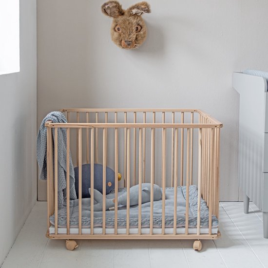 Petite Amélie Baby box 'Tigre' Naturel 100x75cm – Inklapbaar zonder gereedschap – Verstelbare bodem in 3 hoogtes – Soepel verrijdbaar met vergrendelbare wieltjes – Magische speelplek voor je kleintje.