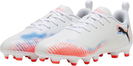 PUMA FUTURE 8 PLAY FG/AG Jr Unisex Sportschoenen - PUMA White-PUMA Black-Glowing Red