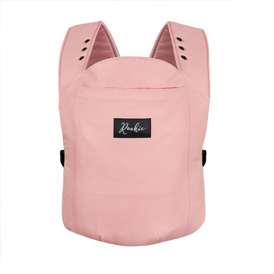 ROOKIE Baby Premium draagzak- Design Buikdrager - Comfortabel en ergonomisch - Pasgeboren babydrager - Peuterdrager - Biologisch katoen (Peony Pink))