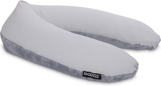 Snoozzz Zwangerschapskussen Zijslaapkussen Lichaamskussen - 185 cm - microparel vulling- luxe draagtas - wasbare hoes - Teddy Grijs