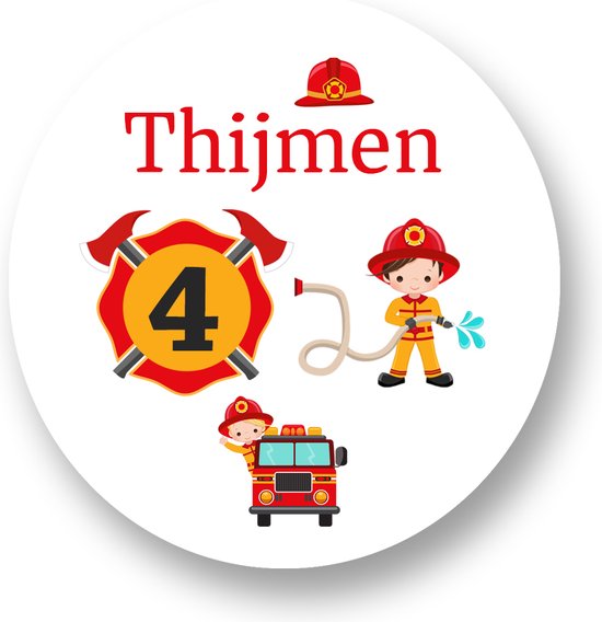 Traktatie Stickers Met Naam en Leeftijd - Brandweer - Gepersonaliseerd - Sluitstickers - Kinderfeest Traktatie - Uitdelen - Uitdeeltraktatie - Traktatiestickers Pimp Studio