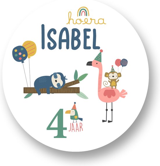 Traktatie Stickers Met Naam en Leeftijd - Tropical Party - Gepersonaliseerd - Sluitstickers - Kinderfeest Traktatie - Uitdelen - Uitdeeltraktatie - Traktatiestickers Pimp Studio