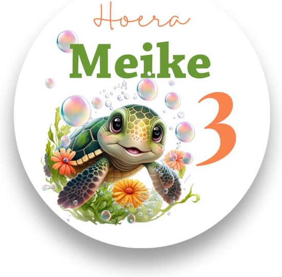 Traktatie Stickers Met Naam en Leeftijd - Turtle- Gepersonaliseerd - Sluitstickers - Kinderfeest Traktatie - Uitdelen - Uitdeeltraktatie - Traktatiestickers Pimp Studio