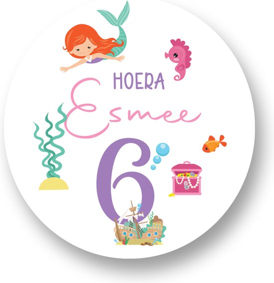 Traktatie Stickers Met Naam en Leeftijd - Zeemeermin - Gepersonaliseerd - Sluitstickers - Kinderfeest Traktatie - Uitdelen - Uitdeeltraktatie - Traktatiestickers Pimp Studio