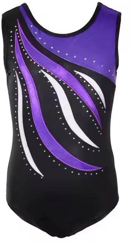 Turnpakje Mouwloos - Paars met Kristallen steentjes - 9-10 jaar