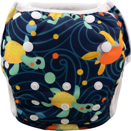 Zwemluier Happy Turtles | 0-3 jaar | one size - in maat verstelbaar | wasbare zwemluier | herbruikbaar | Kidzstore.eu