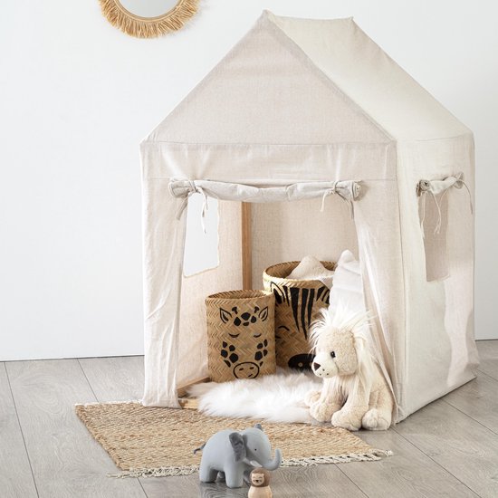 Atmosphera Kids Speelhuisje met canvas - Dennehout - Tent - 77.5 X 77.5 X H116 CM - Speeltent