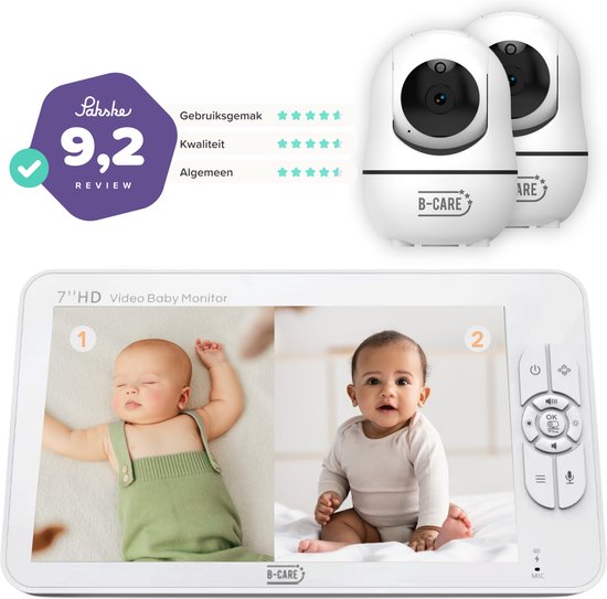 B-Care Sparkle Ultimate - Babyfoon Met 2 Camera´s - 7.0 Inch HD Baby Monitor - Split Screen - Zonder Wifi en App