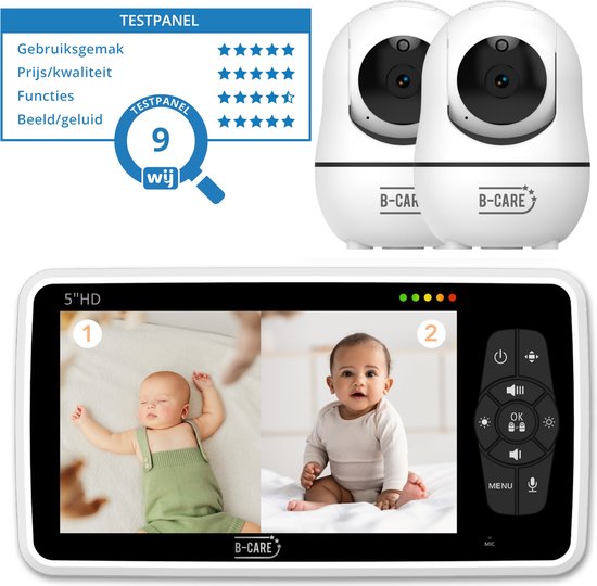 B-Care Star Supreme - Babyfoon Met 2 Camera's - 5.0 Inch HD Baby Monitor - Split screen - Zonder Wifi en App