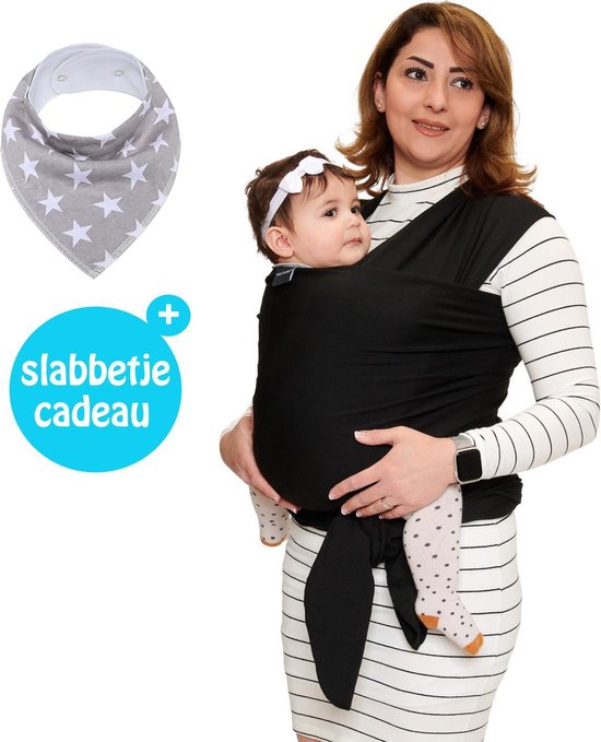 Baby Garden draagdoek zwart - Ergonomisch - Original - Inclusief slabbetje