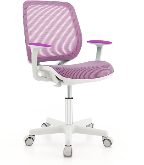 COSTWAY Kinderbureaustoel, 360 graden draaibaar, zithoogte 43-55 cm, in hoogte verstelbaar, ergonomisch met wieltjes, draaistoel, bureaustoel met rugleuningen en armleuningen, voor kinderen vanaf 6