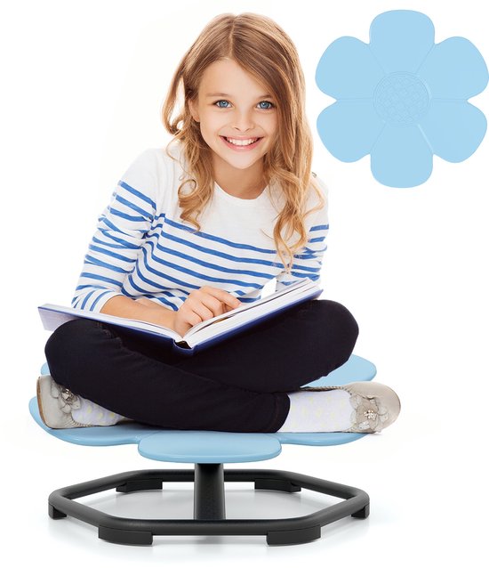 COSTWAY Sensorische draaistoel voor kinderen, 360 graden draaistoel, carrousel, autisme, kinderstoel met antislip metalen basis, carrouselstoel voor binnen, voor peuters vanaf 3 jaar (blauw, bloem)