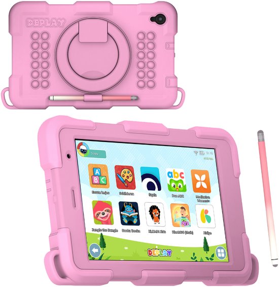 DEPLAY Kindertablet SMART 5 – Android 15 - 64GB Opslag - 4GB RAM – Kidsproof Tablet – Ouder controle – Vanaf 2+ Jaar – 8 Inch – Met Pen, Beschermhoes, Keycord & Blauwlicht Screenprotector – 5000 mAh Batterij – Roze