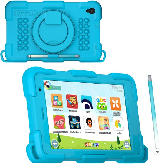 DEPLAY Kindertablet SMART 5 – Android 15 - 64GB Opslag - 4GB RAM – Kidsproof Tablet – Ouder controle – Vanaf 2+ Jaar – 8 Inch – Met Pen, Beschermhoes, Keycord & Blauwlicht Screenprotector – 5000 mAh Batterij – Blauw