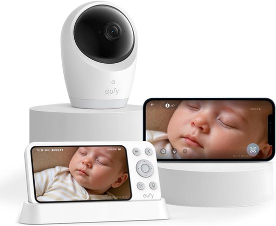 eufy Baby E21 Babyfoon – Baby Monitor – 4K Camera – Hybride Wi-Fi – App- en Monitorbediening – Ultrahelder Nachtzicht – Pan-Tilt – 8× Zoom – Draagbare Camera met Ingebouwde Batterij – ANR – Slimme Waarschuwingen