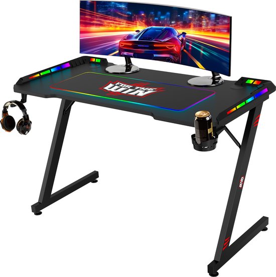 For The Win Gaming Bureau met LED Verlichting - 120x74x60 cm - Game Bureau - Incl. RGB Muismat - Gaming Desk - Computer Tafel - Gaming Tafel