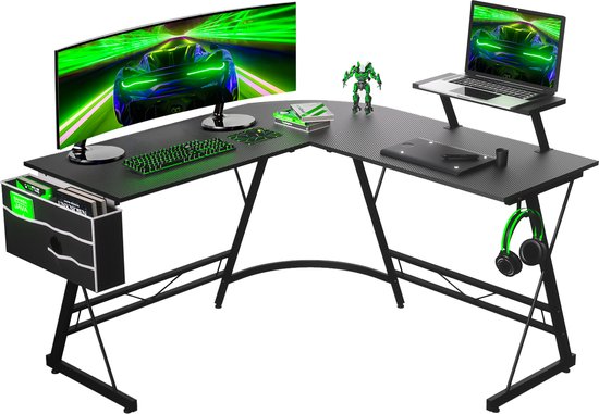 For The Win Hoekbureau - L-Vormig Game Bureau - 131x131x74 cm - Gaming Bureau - Monitor Standaard - Gaming Desk - Computer Tafel - Gaming Tafel