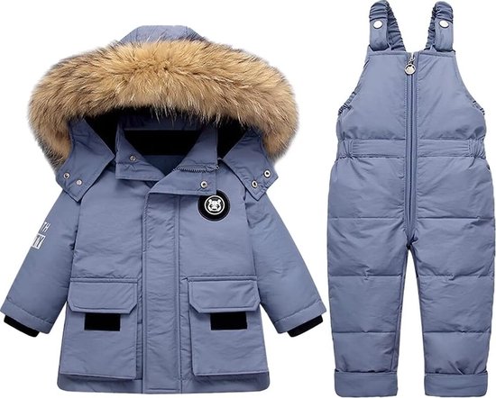 Kraftverdia® - skipak - skipak baby - winterpak voor baby - ski-donsjack pak - winddicht - warm - Tops en broeken 2STUKS - Geschikt voor jongens en meisjes Sneeuwpak - Blauw - maat 100