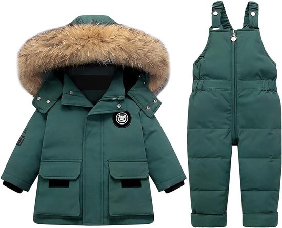 Kraftverdia® - skipak - skipak baby - winterpak voor baby - ski-donsjack pak - winddicht - warm - Tops en broeken 2STUKS - Geschikt voor jongens en meisjes Sneeuwpak - groen - maat 90
