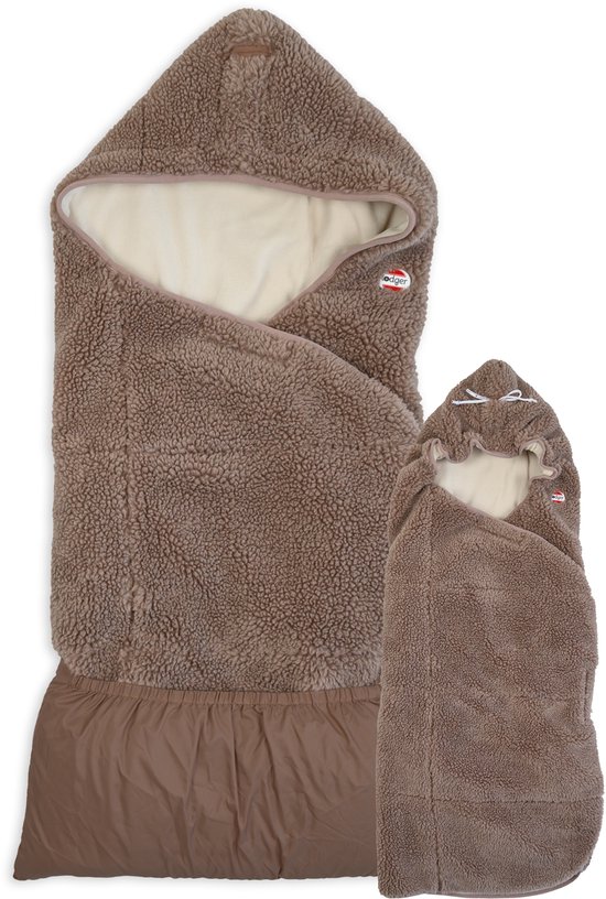 Lodger - Wikkeldeken teddy - 3 in 1 - bruin - warm en veelzijdig- 0-9 maanden