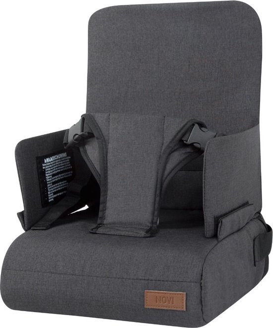 Novi Baby Maddy Stoelverhoger - Zwart Melange - Inclusief bevestigingsriem