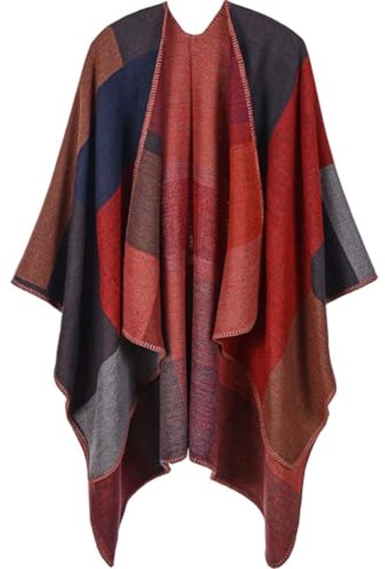 Oversized omkeerbare poncho cape voor dames - Warme geruite omslagdoek en lange sjaal