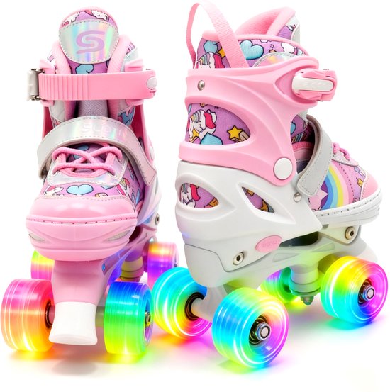 Suotu Rolschaatsen - Verstelbare - lichtgevende wielen - Maat 29 - 32 - Roze - S