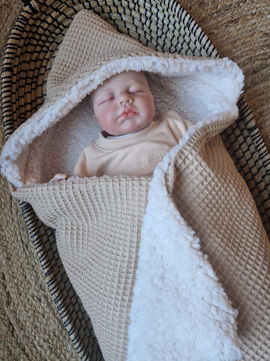 Wikkeldeken - Omslagdoek - Badcape Baby 70x70 Zand / Teddy / Baby Creaties