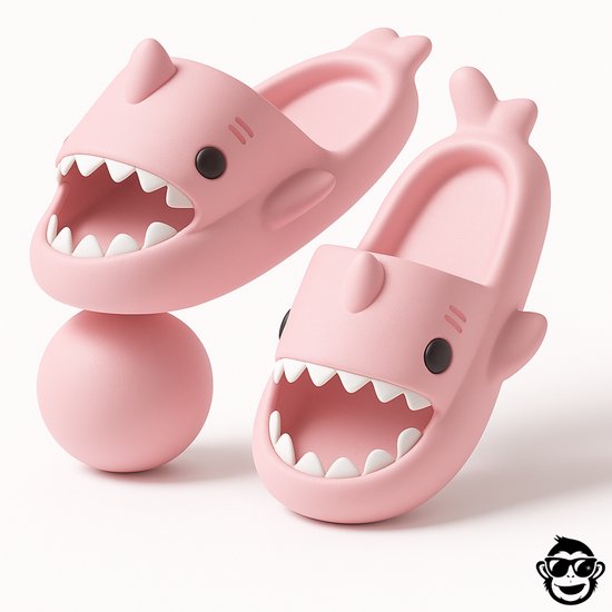 BoefieBoef Roze Haai Slippers Kind – Schoenmaat 23-26 – EVA Antislip Badslippers Peuter en Kleuter 2-4 jaar – Comfortabel & Ergonomisch – Zwembad, Douche, Strand & Thuis - Verjaardagscadeau tip - Baby Shark Cadeau- Jongens & Meisjes – lengte 16 cm
