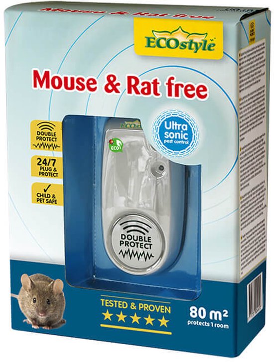 ECOstyle Mouse & Rat Free Tegen Muizen en Ratten - Ecologisch, Vriendelijk & Hyienisch - Veilig voor Kinderen en Huisdieren - 50 M² - Voor 1 Kamer