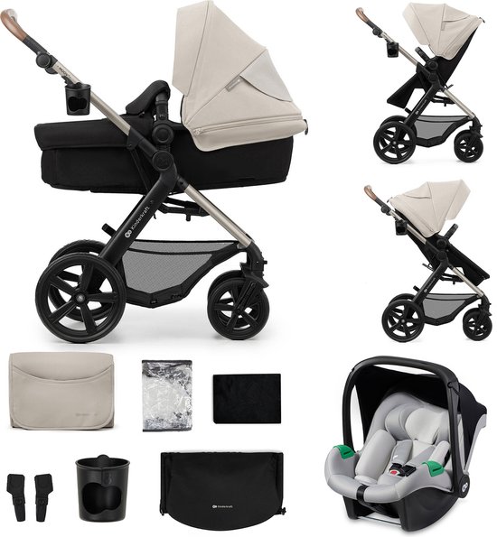 Kinderkraft MOOV 2 3-in-1 Kinderwagen – Grote Lekbestendige Wielen – Travel System met MINK PRO i-Size Autostoeltje – Grijs