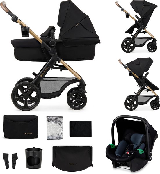 Kinderkraft MOOV 2 3-in-1 Kinderwagen – Wandelwagen & Travel System met MINK PRO i-Size Autostoeltje – Grote Lekbestendige Wielen – UPF50+ Kap – Zwart